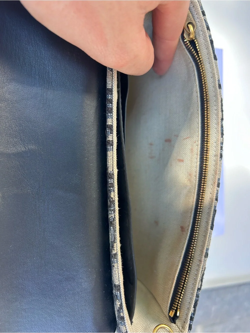 Dior Blue Navy Monogram Canvas Phone Wallet with Gold D-Ring